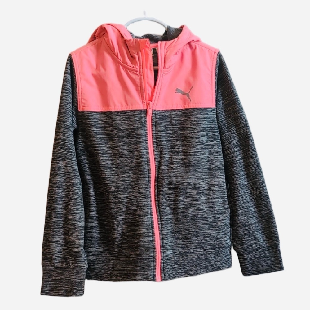 Puma Kids Hoodie Sweatshirt Pink Gray Color Block Medium